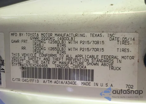 2014 Toyota Tacoma from USA, damaged, VIN 5TFTX4CN7EX044468